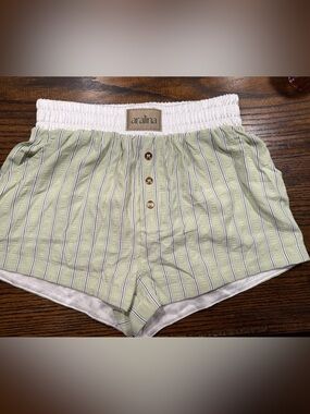 Aralina Light Green Striped silky Pajama Shorts 0106